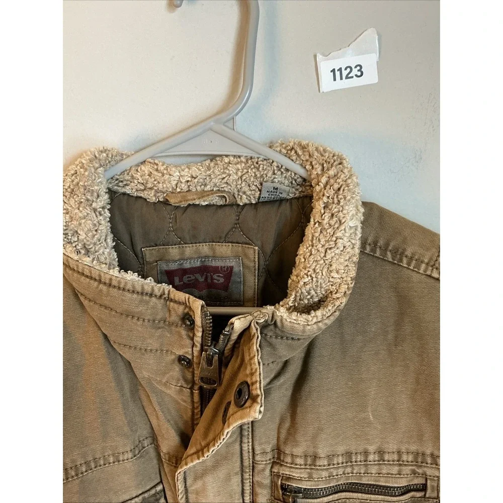 Levi's Jacket Mens M Brown Canvas Sherpa Collar Quilted Lined Workwear Warm